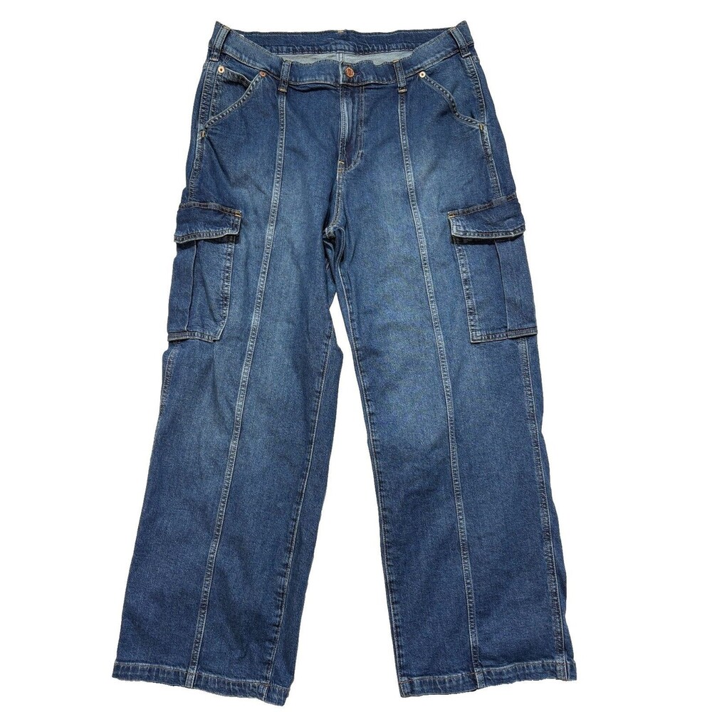 Gap 90s Loose Cargo Jeans Womens 32/14 Short Mid Rise Wide Leg Y2K Denim - Picture 1 of 14